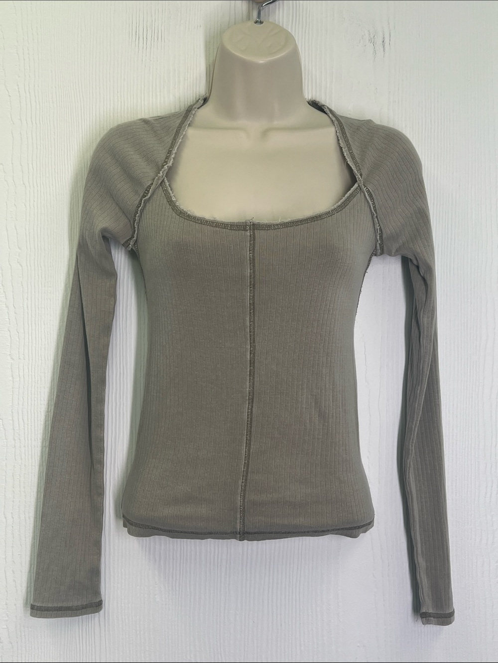 Free People - Green Light Wash Square Neck Long Sleeve Bohemian Blouse Size XS